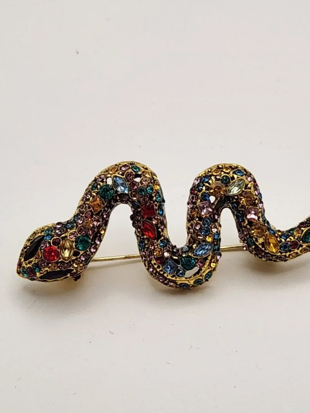 3 for $18 Slithering snake brooch colorful faux crystals gold tone NIP